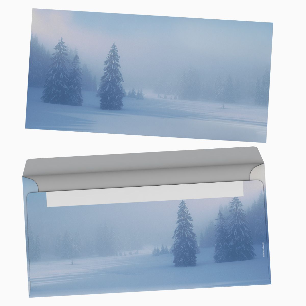 Christmas stationery Snowy Winter Forest with windowless envelopes