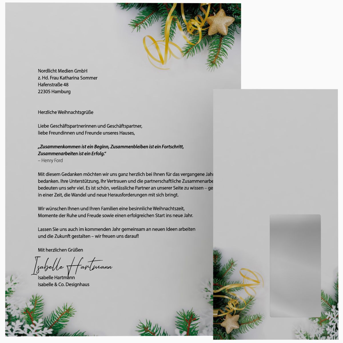 A4 Christmas stationery Fir Branches – design detail