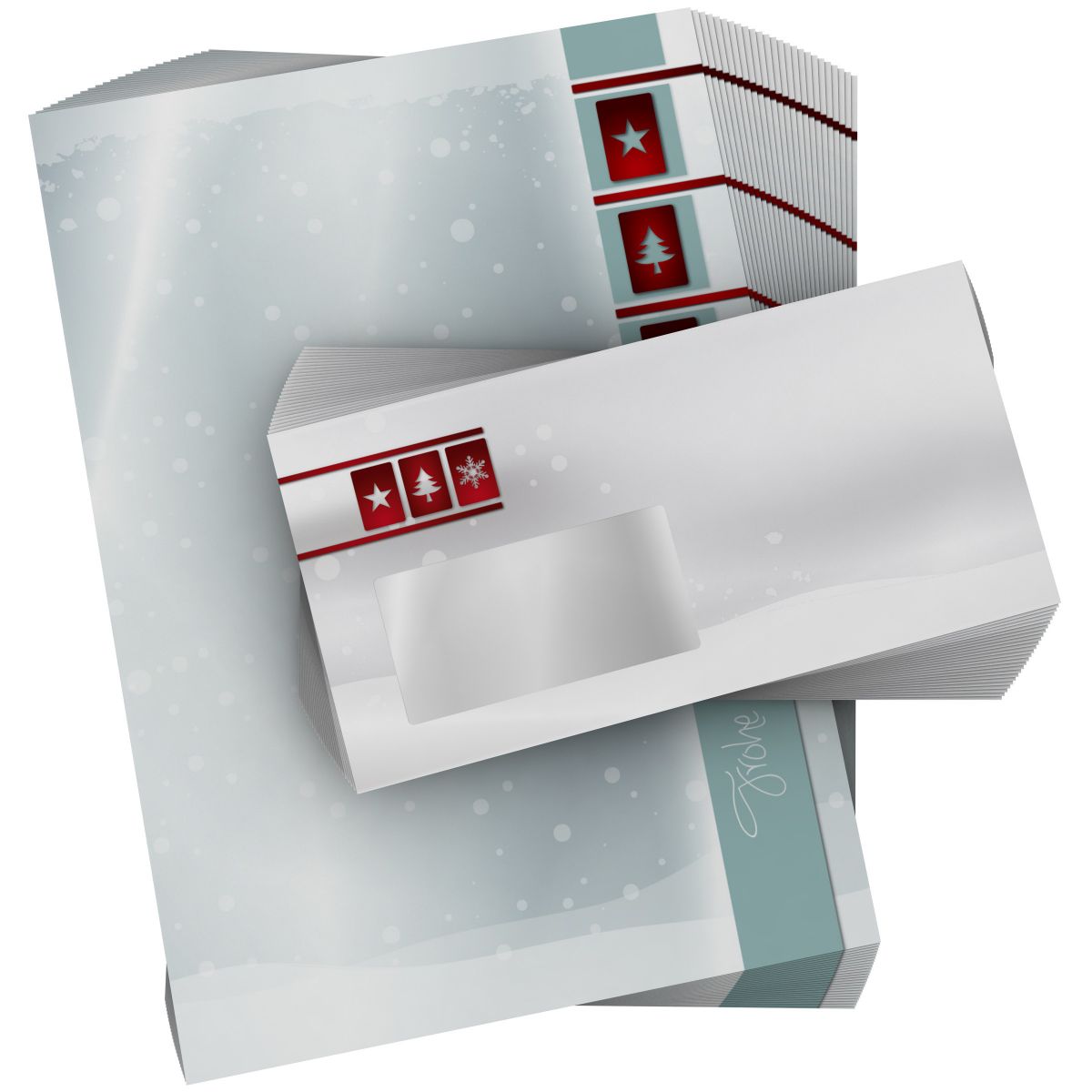 Christmas stationery set White Christmas with additional Silver Colour with envelopes