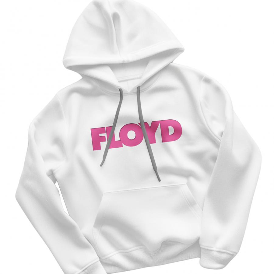 FLOYD Hoodie Herren Damen – Weißer Kapuzenpullover mit Statement Print in PINK
