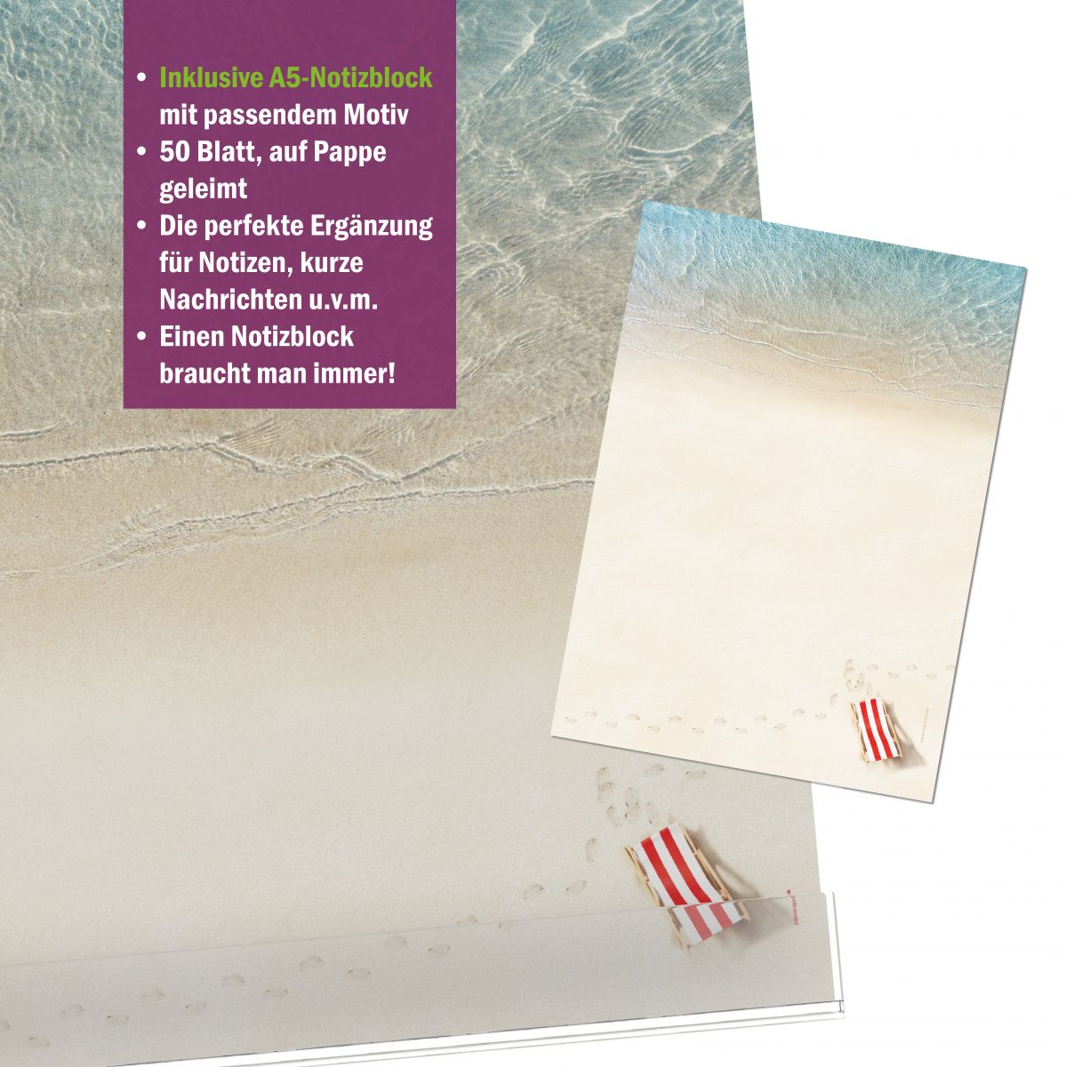 Edle Schreibtischunterlage aus hochwertigem Papier mit exklusivem Traumurlaub Strandmotiv von paperandpicture.