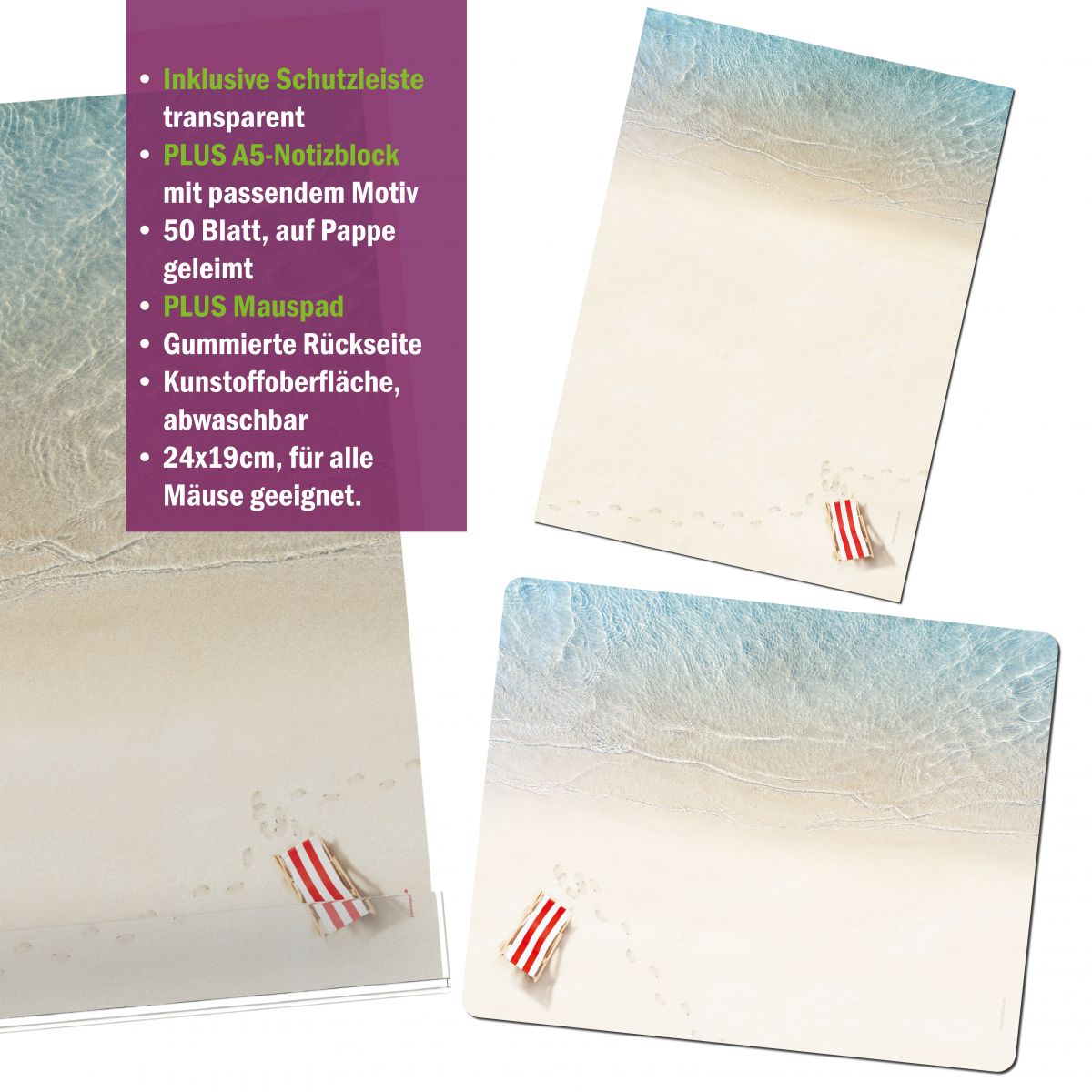 Edle Schreibtischunterlage aus hochwertigem Papier mit exklusivem Traumurlaub Strandmotiv von paperandpicture.
