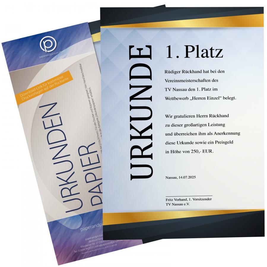 Urkundenpapier DIN A4 190 g/m² beidseitig bedruckt – Motiv Square im modernen Blau-Silber-Design