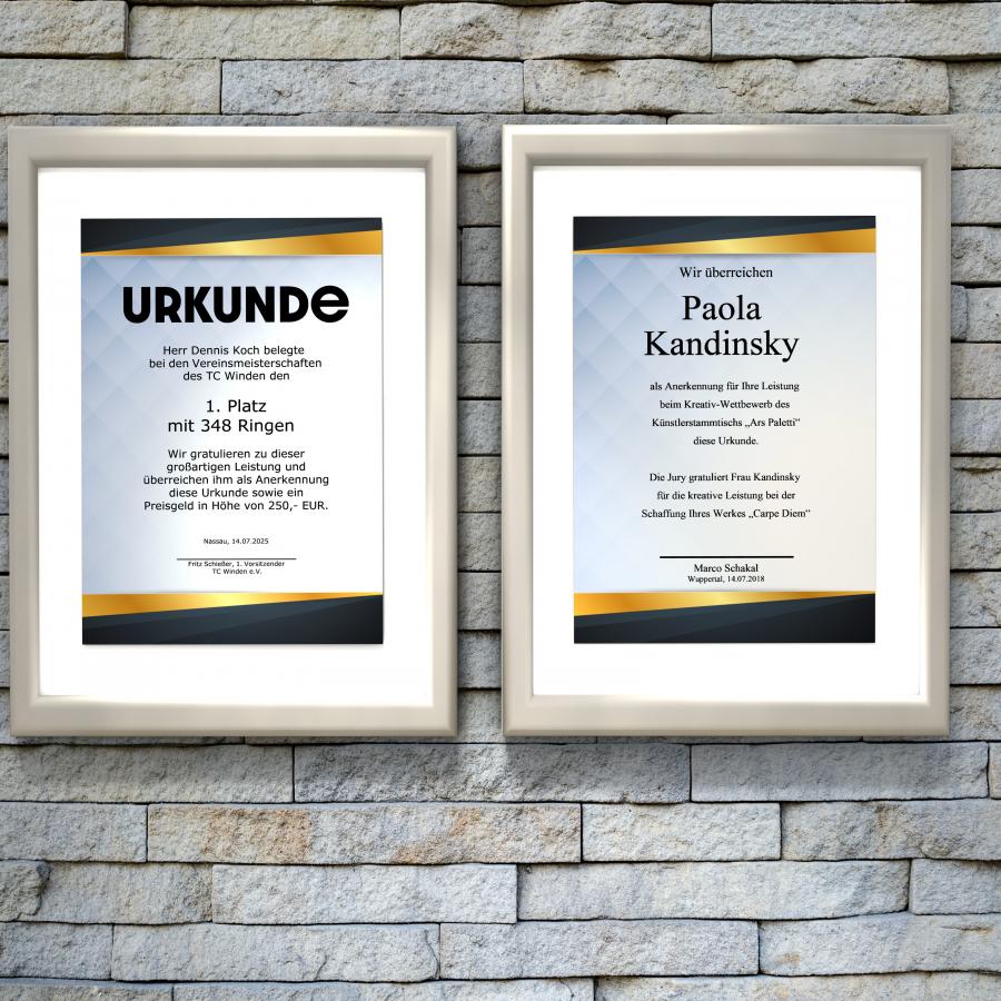 Urkundenpapier DIN A4 190 g/m² beidseitig bedruckt – Motiv Square im modernen Blau-Silber-Design