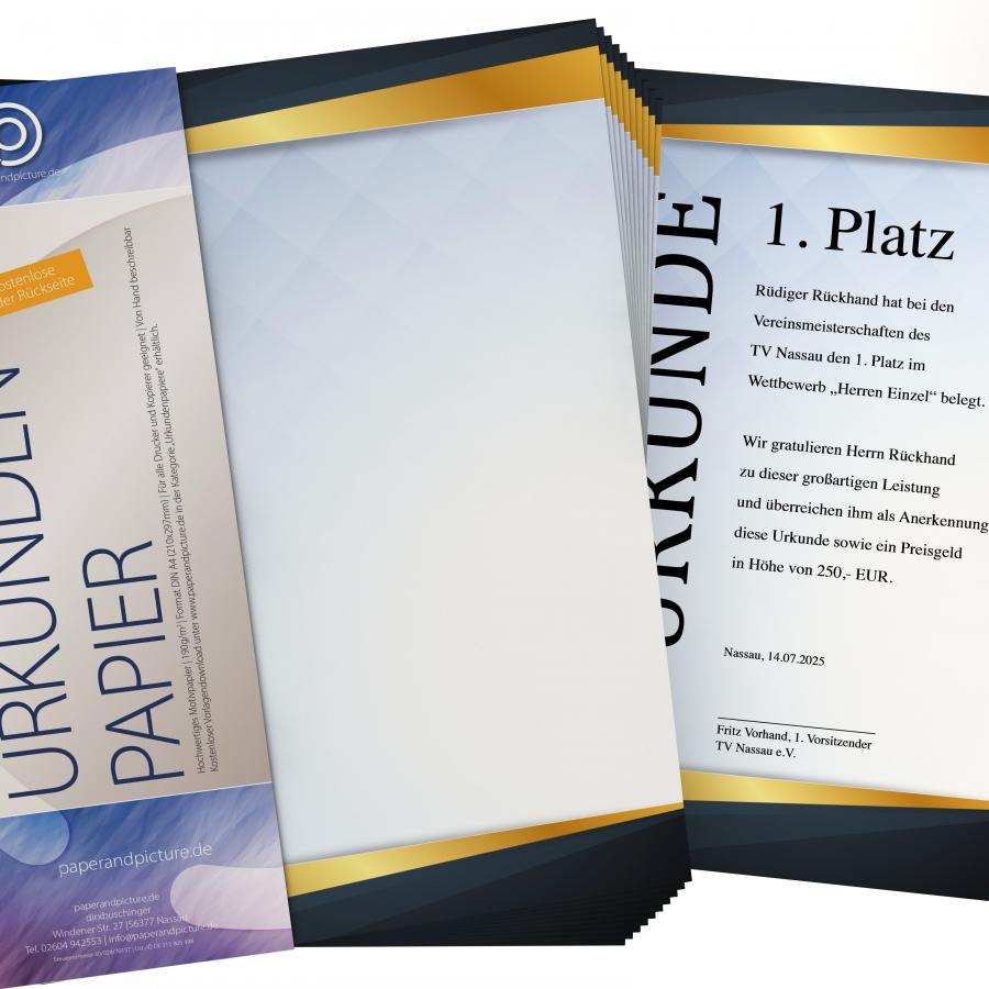 Urkundenpapier DIN A4 190 g/m² beidseitig bedruckt – Motiv Square im modernen Blau-Silber-Design