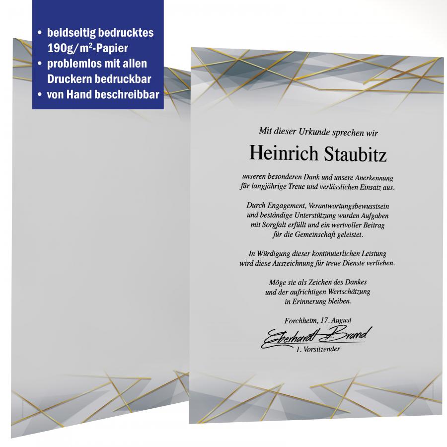 Urkundenpapier DIN A4 190 g/m² beidseitig bedruckt – Motiv Prestige Lines2
