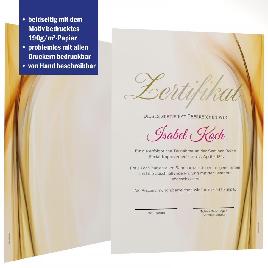 Urkundenpapier DIN A4 190 g/m² beidseitig bedruckt – Motiv Ambiance in warmem Gold-Design