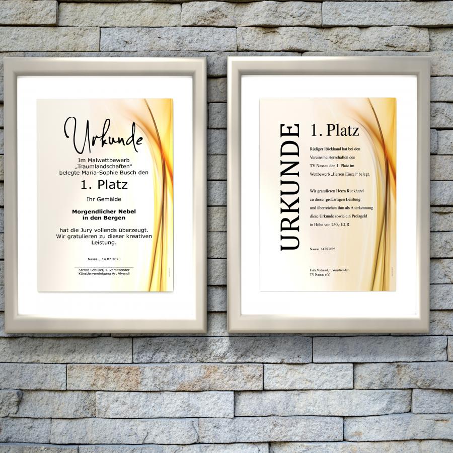 Urkundenpapier DIN A4 190 g/m² beidseitig bedruckt – Motiv Ambiance in warmem Gold-Design