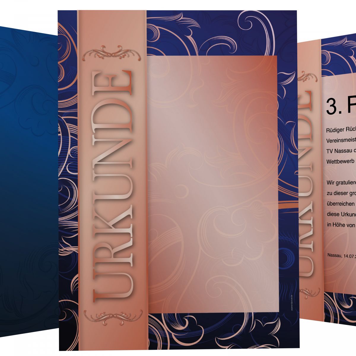 Urkundenpapier DIN A4 190 g/m² beidseitig bedruckt – Motiv Bronze mit dunkelblauer Rückseite