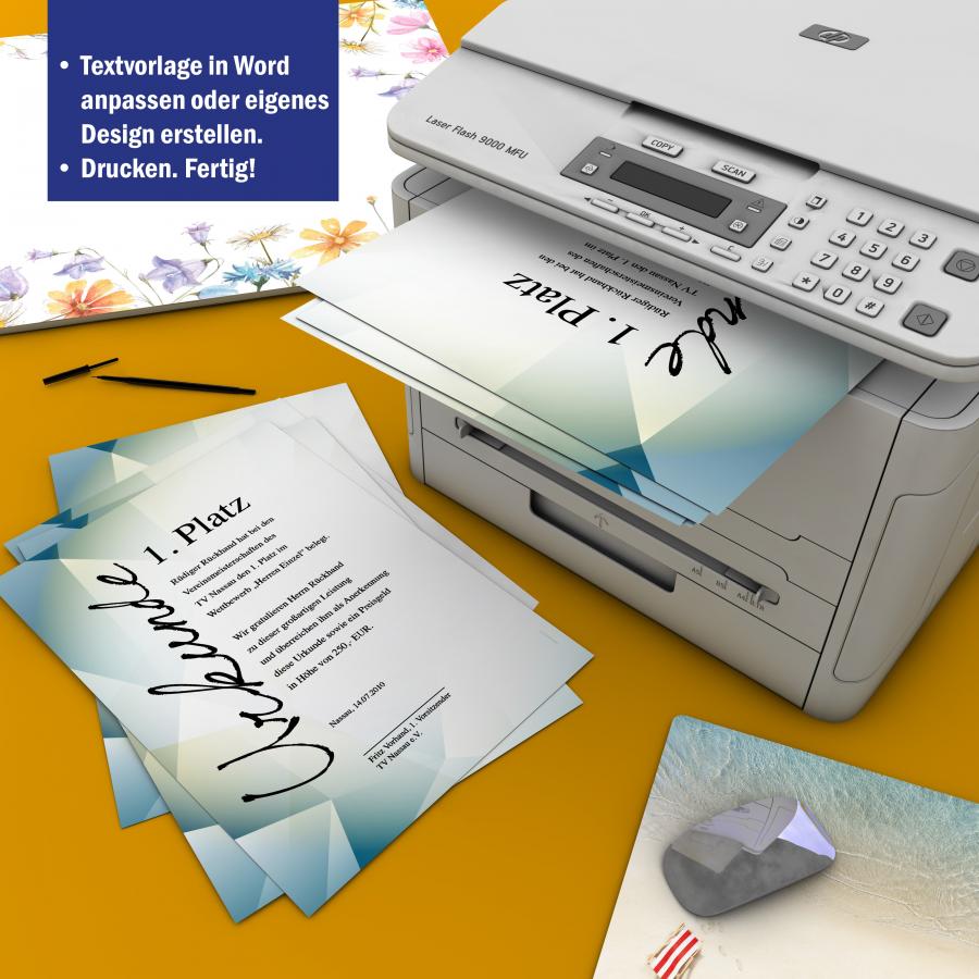 Urkundenpapier DIN A4 190 g/m² beidseitig bedruckt – Motiv Excellent Blue