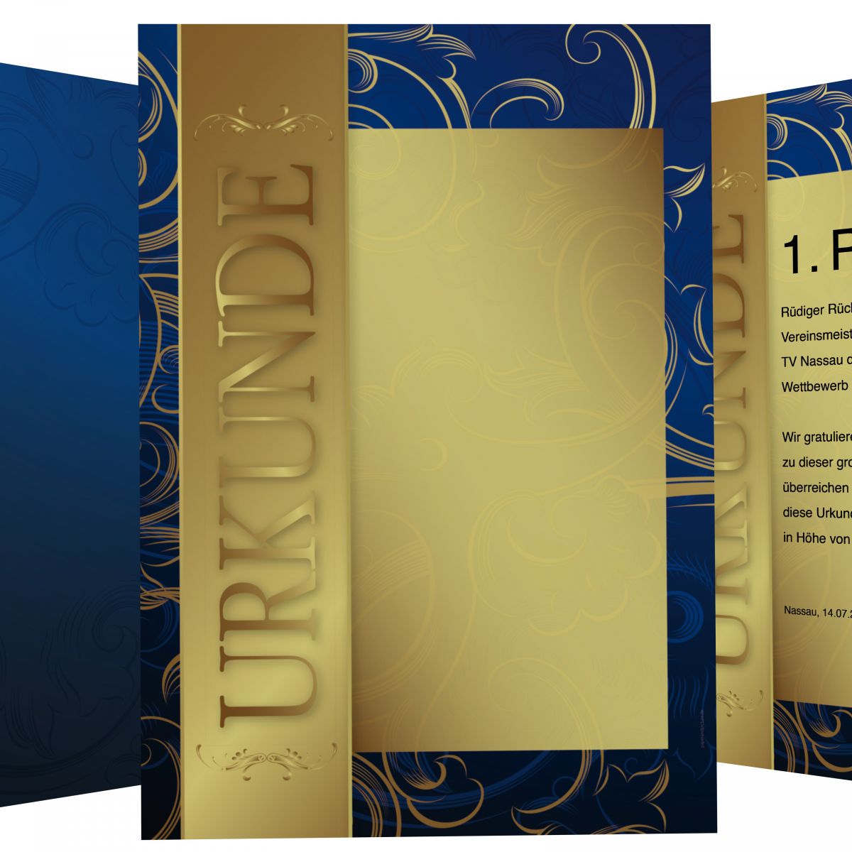 Urkundenpapier DIN A4 190 g/m² beidseitig bedruckt – Motiv Gold mit dunkelblauer Rückseite