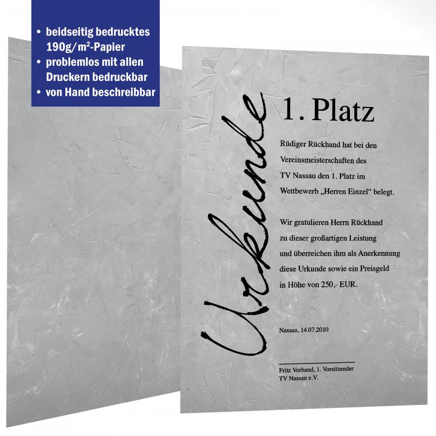 Urkundenpapier DIN A4 190 g/m² beidseitig bedruckt – Motiv Structure Grau