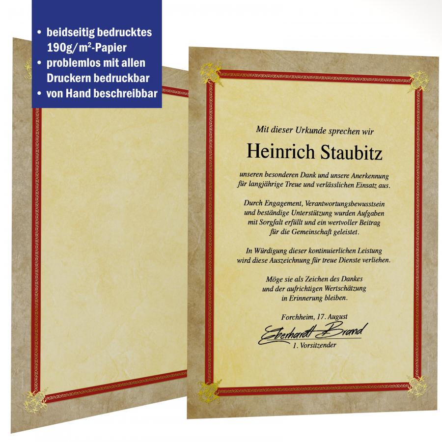 Urkundenpapier DIN A4 190 g/m² beidseitig bedruckt – Motiv Prestige Classic