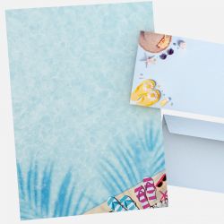 Gesamtansicht Sommer-Feeling Briefpapier mit Strandmotiv und passendem Umschlag