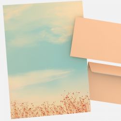 Summer Sky A4 letter paper with soft sky clouds and wildflowers