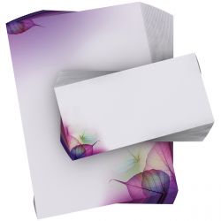 Motivpapier Magic Leaves DIN A4 – Transparente Blattformen in Violett, Grün und Pink wirken modern, leicht und kreativ