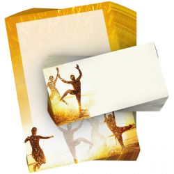 Motivpapier Jumping DIN A4 – Tanzende Silhouetten im warmen Licht bringen Energie, Bewegung und Lebensfreude ins Motiv