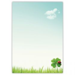 Motivpapier Kleeblatt DIN A4 – Vierblättriger Klee und Marienkäfer stehen für Glück und geben dem Motiv eine frische, positive Wirkung