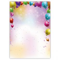 Motivpapier Lets Party DIN A4 – Bunte Luftballons und Konfetti rahmen die Seite fröhlich ein und lassen trotzdem viel Platz für Text