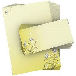 Motivpapier Blumenornamente DIN A4 – Feine florale Ornamente auf hellem Gelb wirken freundlich, modern und dekorativ