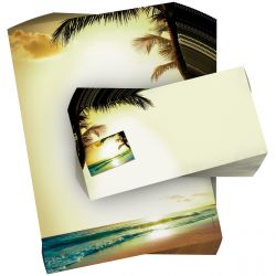 Motivpapier Romantic Sunset DIN A4 – Palmen, Strand und warmes Abendlicht vermitteln sofort Urlaub, Wärme und entspannte Eleganz
