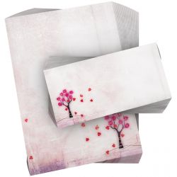 Motivpapier Verträumter Herbst DIN A4 – Der stilisierte Herbstbaum mit roséfarbenen Akzenten wirkt modern, poetisch und außergewöhnlich