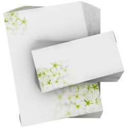 Motivpapier Frischer Frühling DIN A4 – Weiße Frühlingsblüten auf hellem Grund geben der Seite einen besonders frischen, sauberen Look