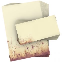 Motivpapier Herbstwiese DIN A4 – Feine Wiesenblumen als Silhouetten vor warmem Licht schaffen eine sanfte, natürliche Stimmung