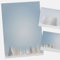 Festliches Weihnachtsbriefpapier mit Motiv Winterlicher Märchenwald in DIN A4