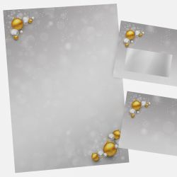 Festive Christmas stationery with Christmas Baubles Silver and Gold motif DIN A4